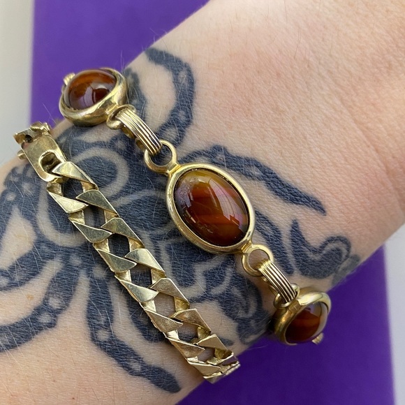 💛 Vintage Gold Plated Sarah Coventry Brown Wood Nymph Women's Bracelet - Picture 3 of 3